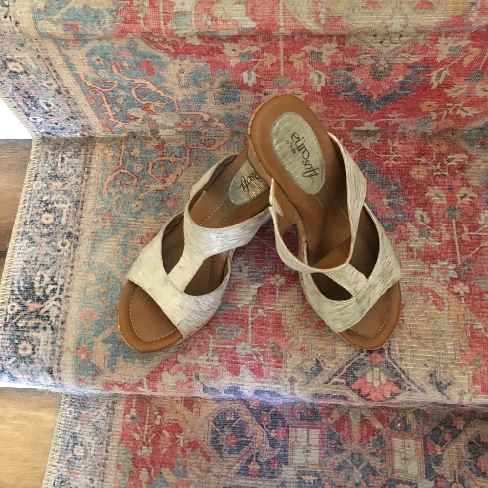 EuroSoft shimmering Ivory Cross-Strap wedge Sandal, beautiful!